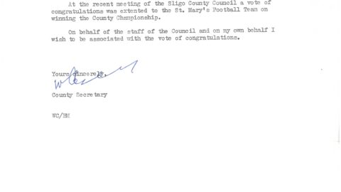 1977 Sligo County Council - Letter of Congratulations